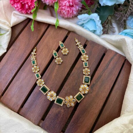 Unique Diamond Look Green AD Stone Neck Set- IM95