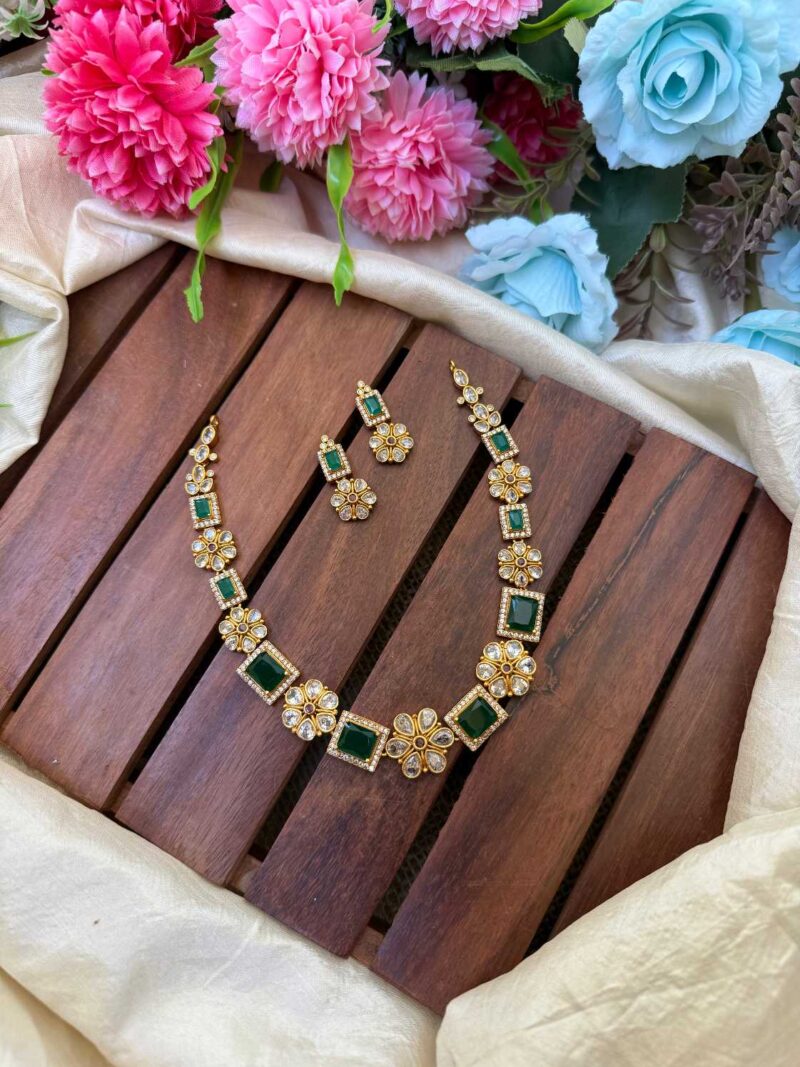 Unique Diamond Look Green AD Stone Neck Set- IM95