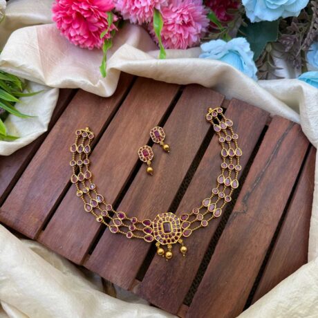 Stylish Antique Red AD Stone Neck Set- IM99
