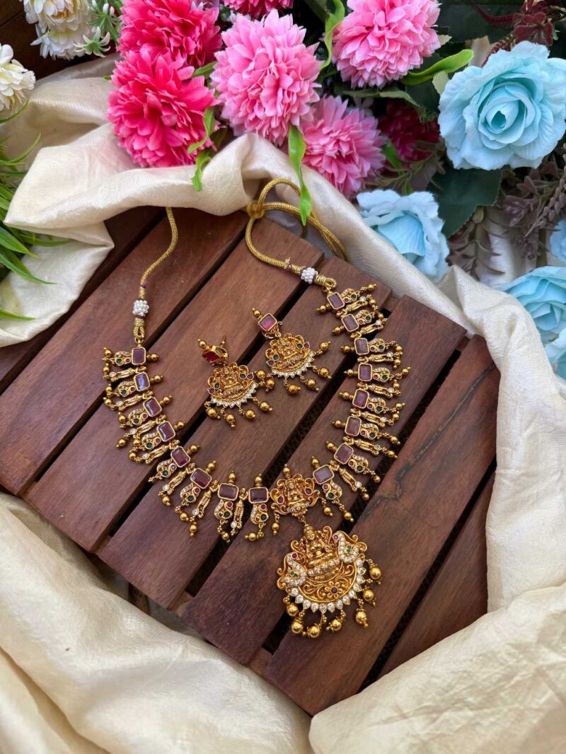 Elegent Antique Peacock  Red AD Stone Neck Set- IM100