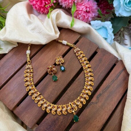 Elegent Antique Peacock AD Stone Neck Set- IM101