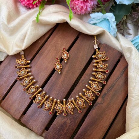 Unique Mango Red AD Stone Neck Set- IM103