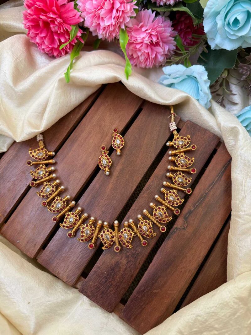 Unique Mango Red AD Stone Neck Set- IM103