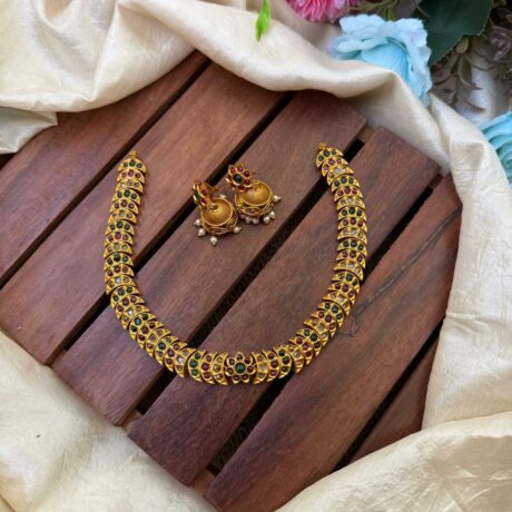 Simple Half Moon Multi AD Stone Neck Set- IM105