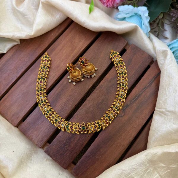 Simple Half Moon Multi AD Stone Neck Set- IM105