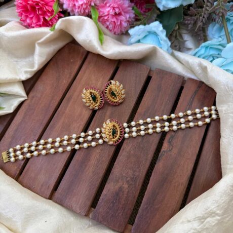 Unique Design Three Layer Pearl Choker- IM108