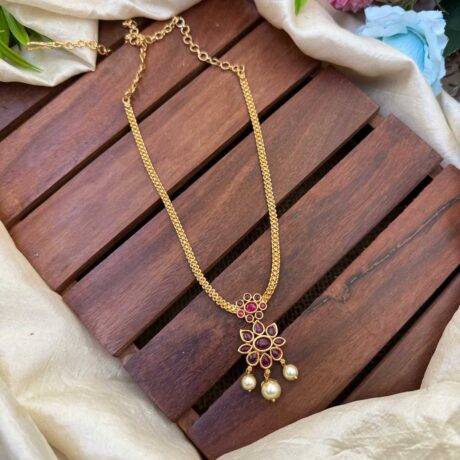 Gold Look Alike Floral Red AD Stone Neck Set- IM98