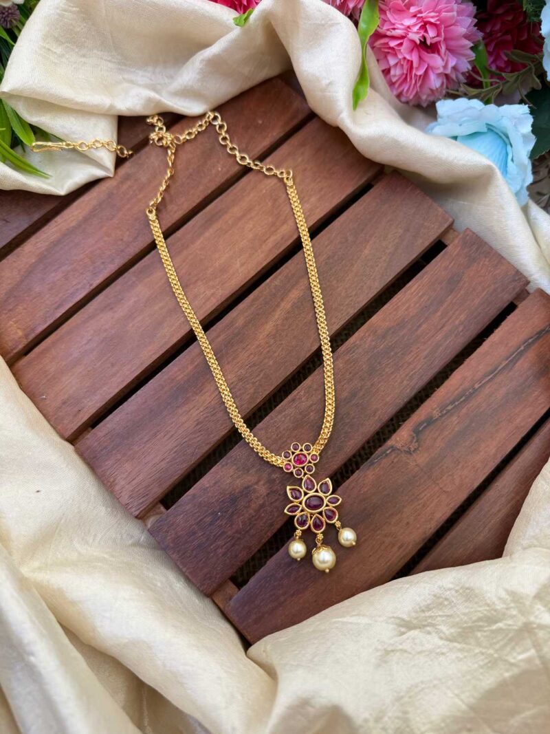 Gold Look Alike Floral Red AD Stone Neck Set- IM98