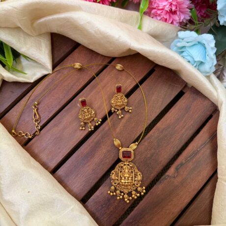 Invisible Antique Lakshmi Pendent Red Neck Set- IM116