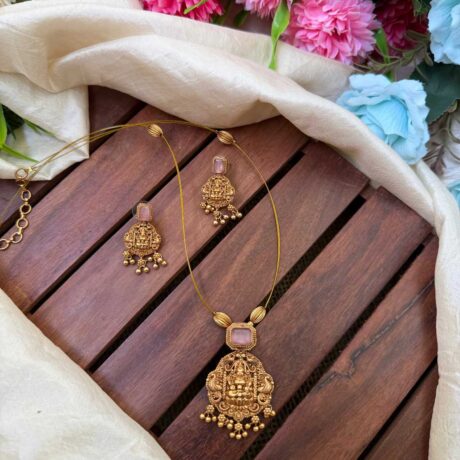 Invisible Antique Lakshmi Pendent Baby Pink Neck Set- IM113