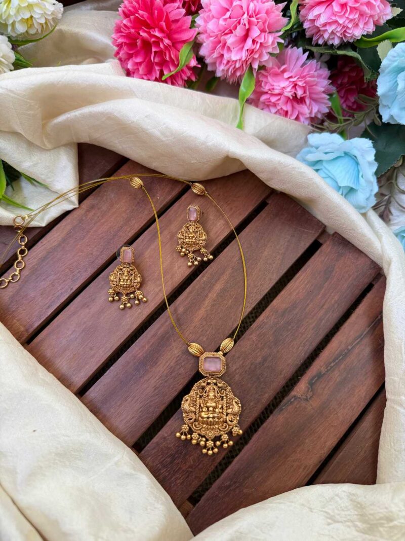 Invisible Antique Lakshmi Pendent Baby Pink Neck Set- IM113