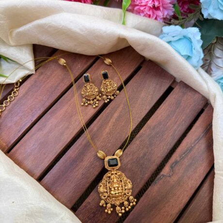 Invisible Antique Lakshmi Pendent Black Neck Set- IM114