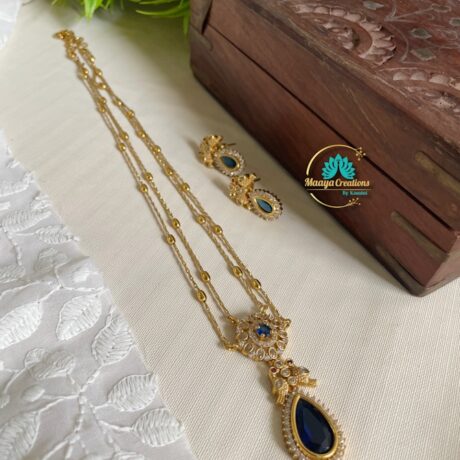 Fancy Blue AD Stone Pendent Two Layer Chain- IM41