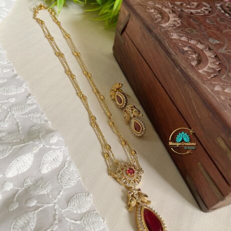 Fancy Ruby Red AD Stone Pendent Two Layer Chain- IM38