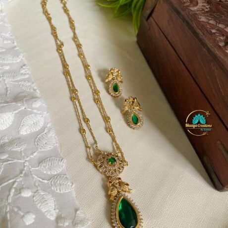 Fancy Green AD Stone Pendent Two Layer Chain- IM40