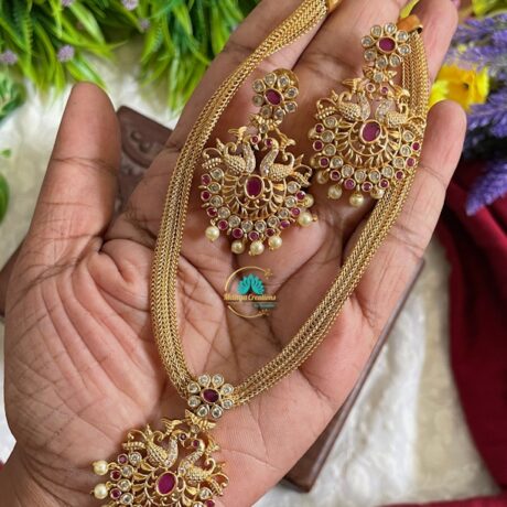 Gold Look Alike Peacock Pendent Neck set- IM35