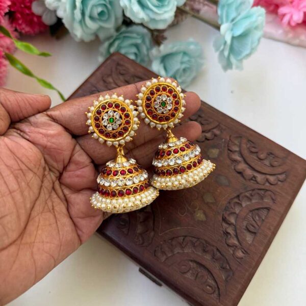 Kemp 4 Layer Stone & Red  Jhumkas -KJ045