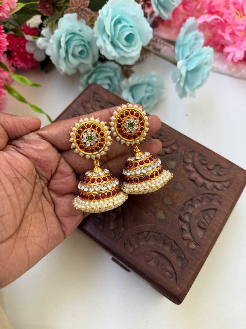 Kemp 4 Layer Stone & Red  Jhumkas -KJ045