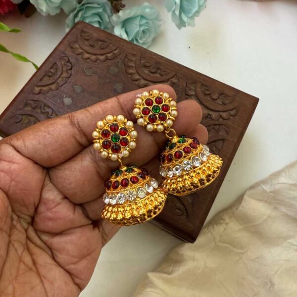 Kemp 3 Layers Stone Red & Green Jhumkas -KJ041