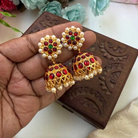Kemp 3 Layers Red Jhumkas -KJ039