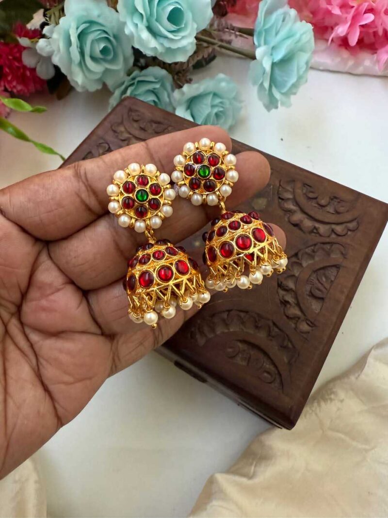 Kemp 3 Layers Red Jhumkas -KJ039