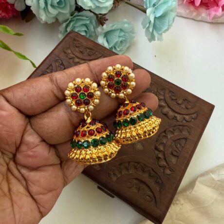 Kemp 3 Layers Red & Green Jhumkas -KJ038