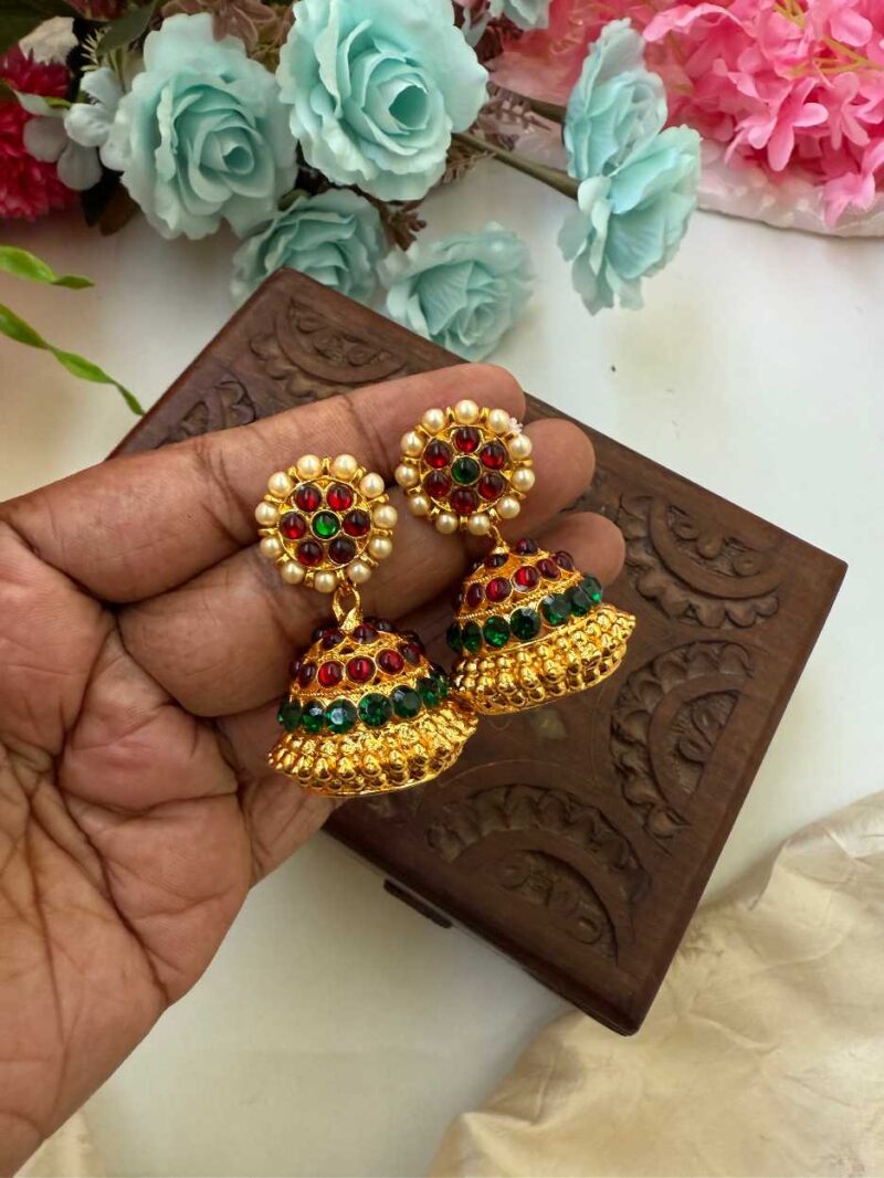 Kemp 3 Layers Red & Green Jhumkas -KJ038