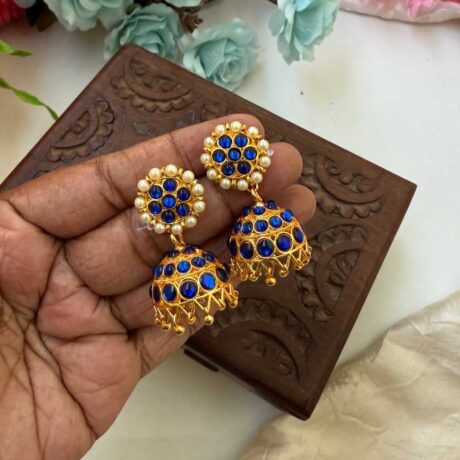 Kemp 3 Layers Blue Jhumkas -KJ037