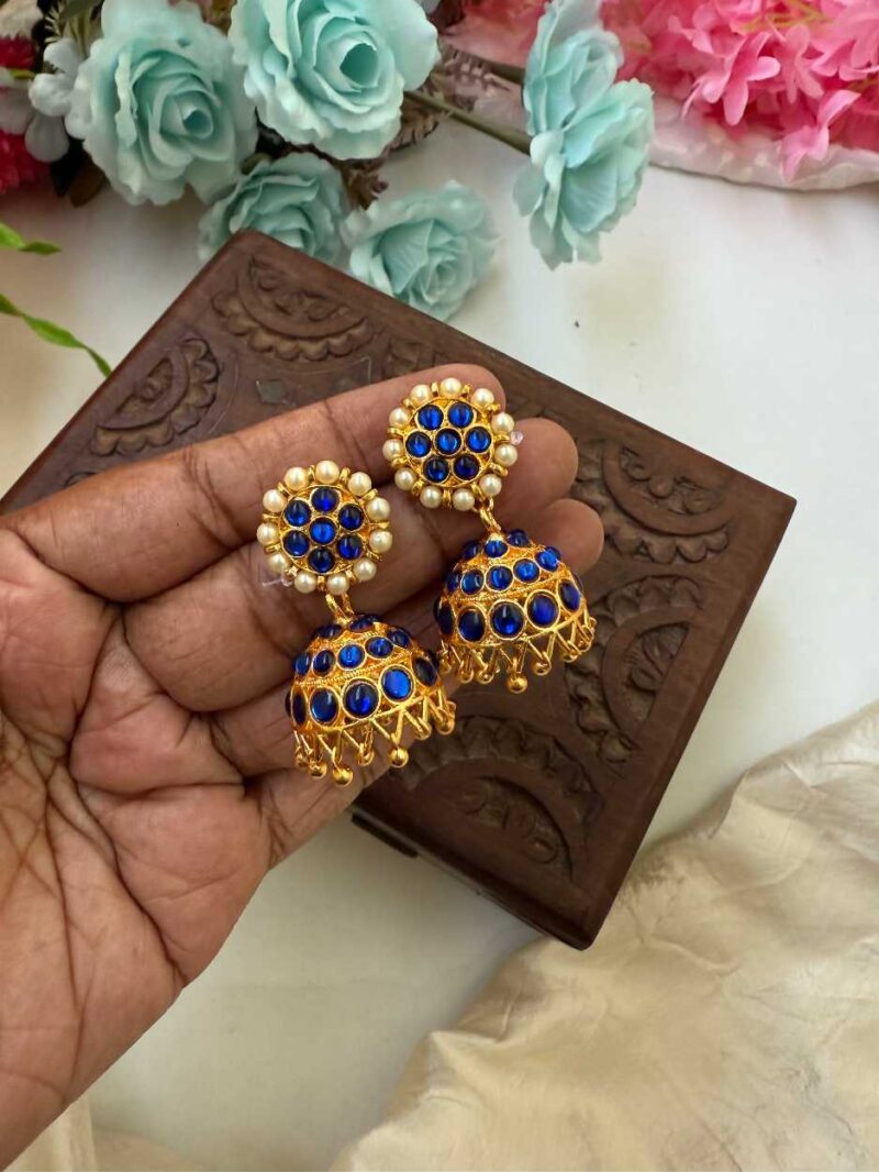 Kemp 3 Layers Blue Jhumkas -KJ037