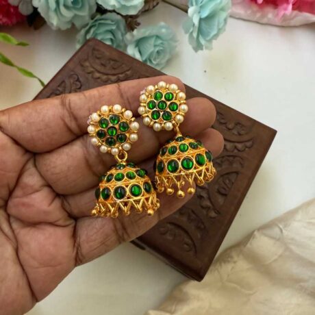 Kemp 3 Layers Green Jhumkas -KJ036