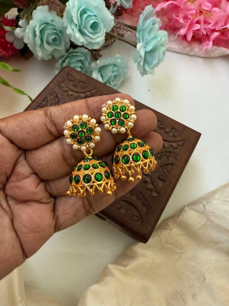 Kemp 3 Layers Green Jhumkas -KJ036