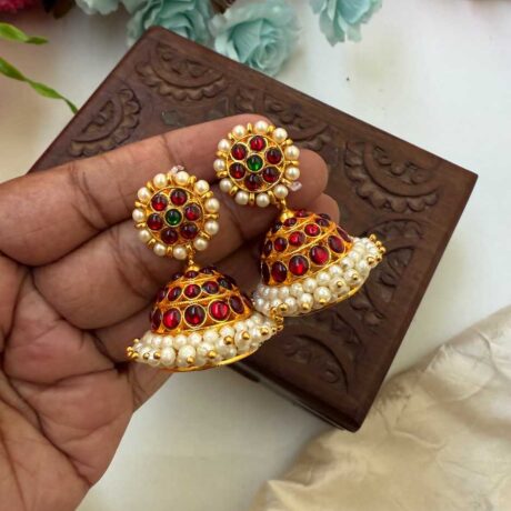 Kemp 3 Layers Red & Green Jhumkas -KJ035