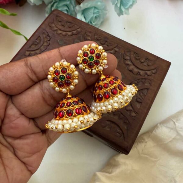 Kemp 3 Layers Red & Green Jhumkas -KJ035