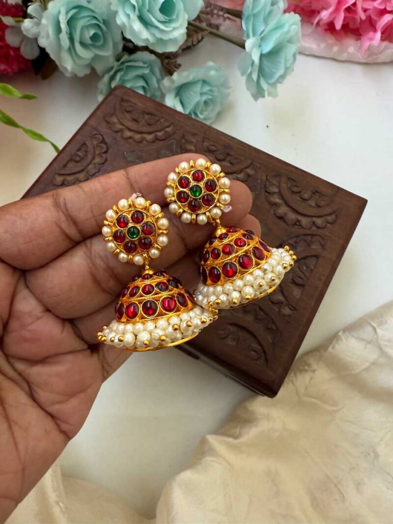 Kemp 3 Layers Red & Green Jhumkas -KJ035