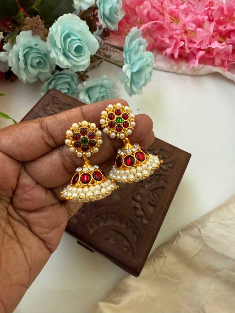 Kemp 2 Layers Stone Red & Green Jhumkas -KJ035