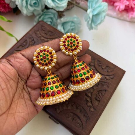 Kemp 5 Layer Red & Green Jhumkas -KJ044