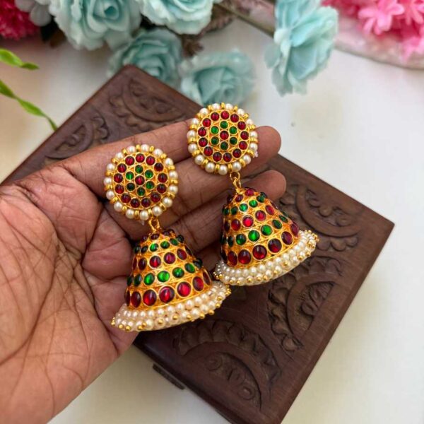 Kemp 5 Layer Red & Green Jhumkas -KJ044