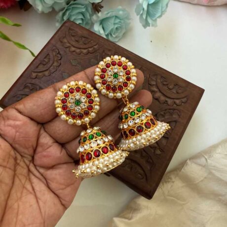 Kemp 4 Layers Stone Red & Green Jhumkas -KJ033