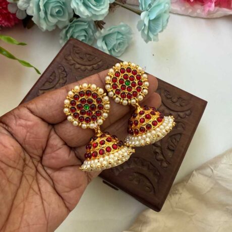 Kemp 3 Layers Red & Green Jhumkas -KJ032