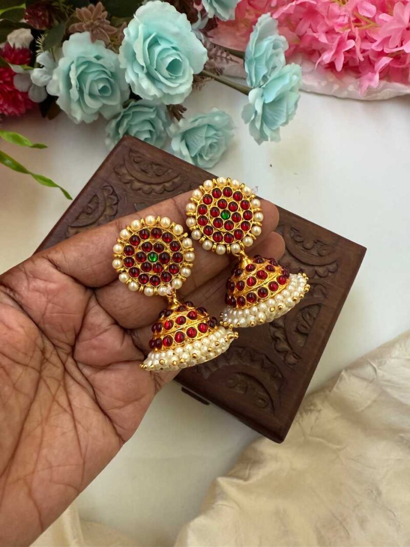 Kemp 3 Layers Red & Green Jhumkas -KJ032
