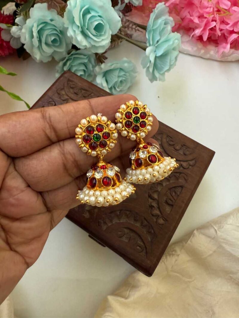 Kemp 3 Layers Stone Red & Green Jhumkas -KJ031