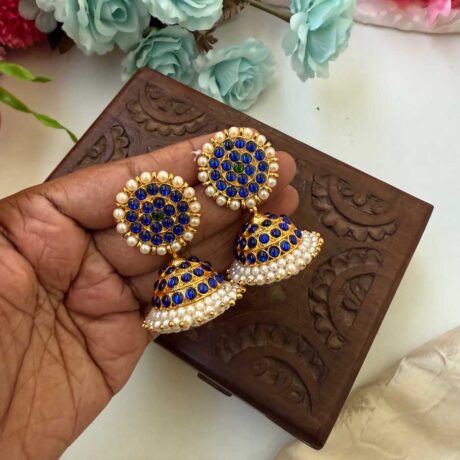Kemp 3 Layers Blue Jhumkas -KJ030