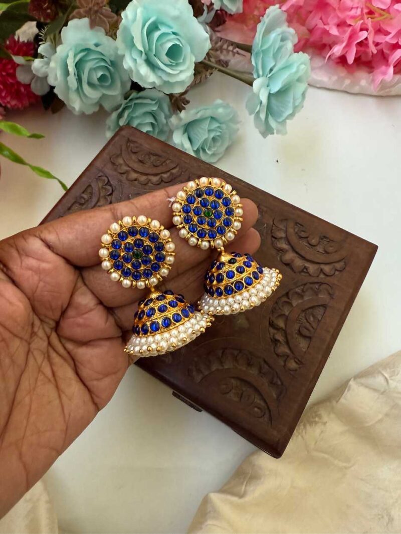 Kemp 3 Layers Blue Jhumkas -KJ030