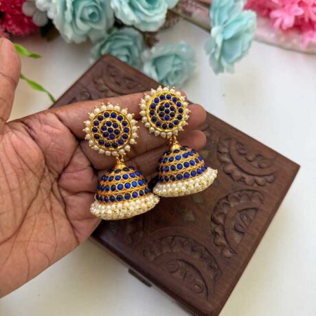 Kemp 4 Layer Blue Jhumkas -KJ046