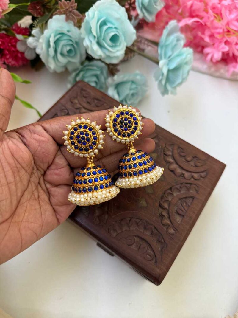 Kemp 4 Layer Blue Jhumkas -KJ046