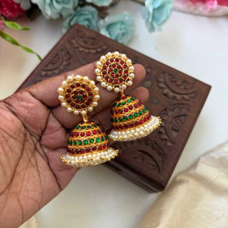 Kemp 5 Layer Red & Green Jhumkas -KJ043