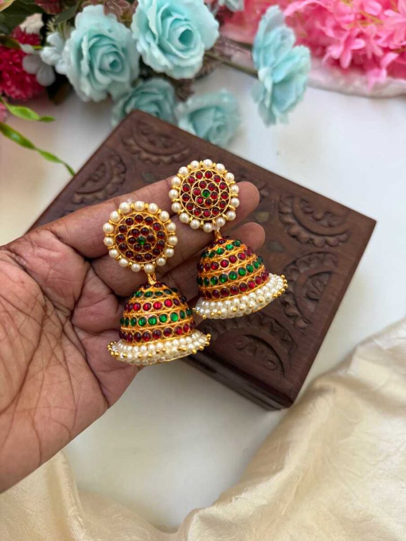 Kemp 5 Layer Red & Green Jhumkas -KJ043