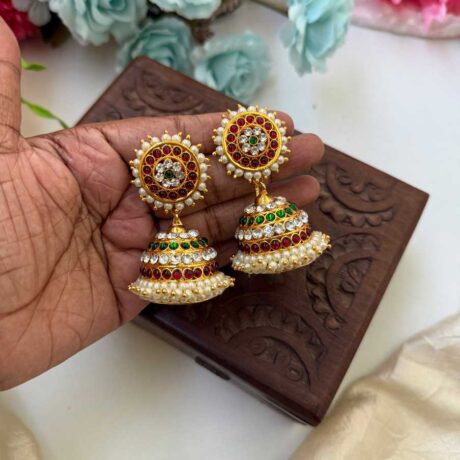 Kemp 4 Layers Stone Red & Green Jhumkas -KJ040
