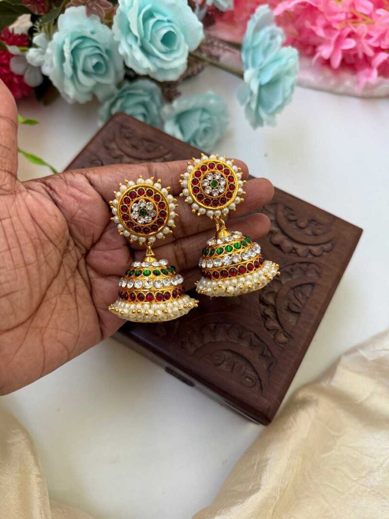 Kemp 4 Layers Stone Red & Green Jhumkas -KJ040