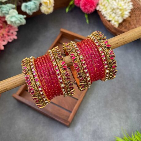 3D-Pink Lotus Silk Thread Glass Bangles Combo- BC397